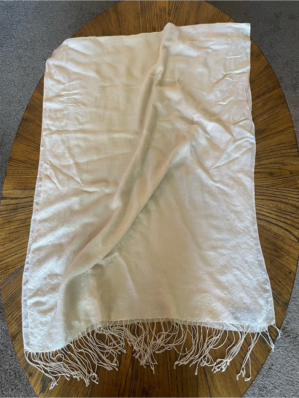 Patrick Francis Silk and Wool Luxurious Cream Celtic Knot Fringe Shawl 70”x25”